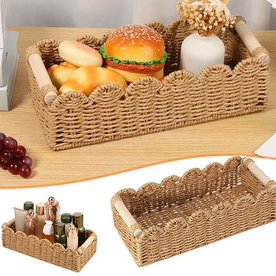 1/2 pièce Panier de rangement fait main Boîte rectangulaire pour cosmétiques Boîte tissée vintage pour toilettes Organiseur Contenant pour articles divers, jouets, snacks pour la maison