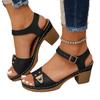 Women’s Block Heel Open-Toe Sandals, Chunky Heel, Casual Summer Wear, Wide Size