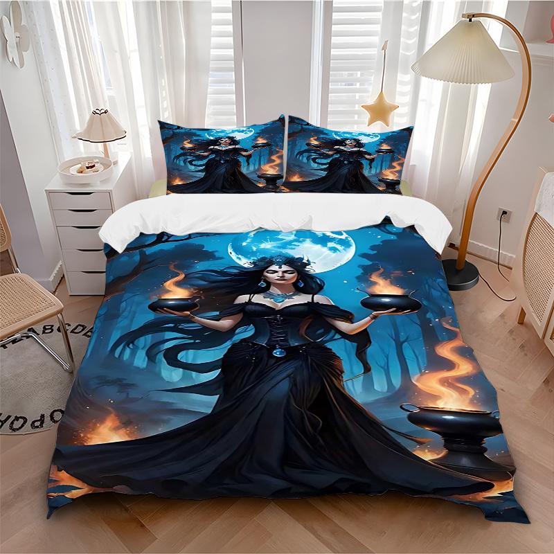 3pcs Anime Witch Decorative Bedding Set - Includes One Quilt Cover and Two Pillowcases (No Core) - Perfect for Bedroom and Guest Room Decoration, Feat