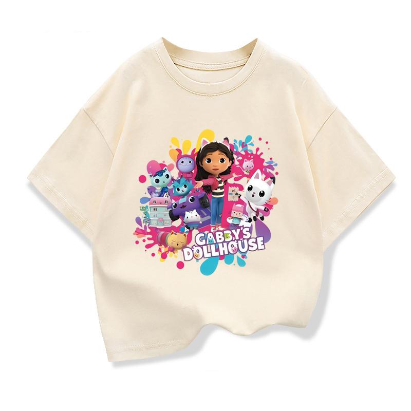 Summer Tee Girls Short Sleeve Tops Kawaii Gabbys Dollhouse T-shirt for Baby Girls Gabby Cats T Shirts Kids Children Clothing