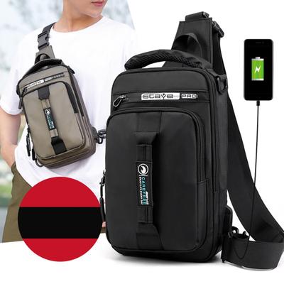 1 st herr bröstväska crossbody bröstväska nylon axelrem vattentät rese USB-laddning
