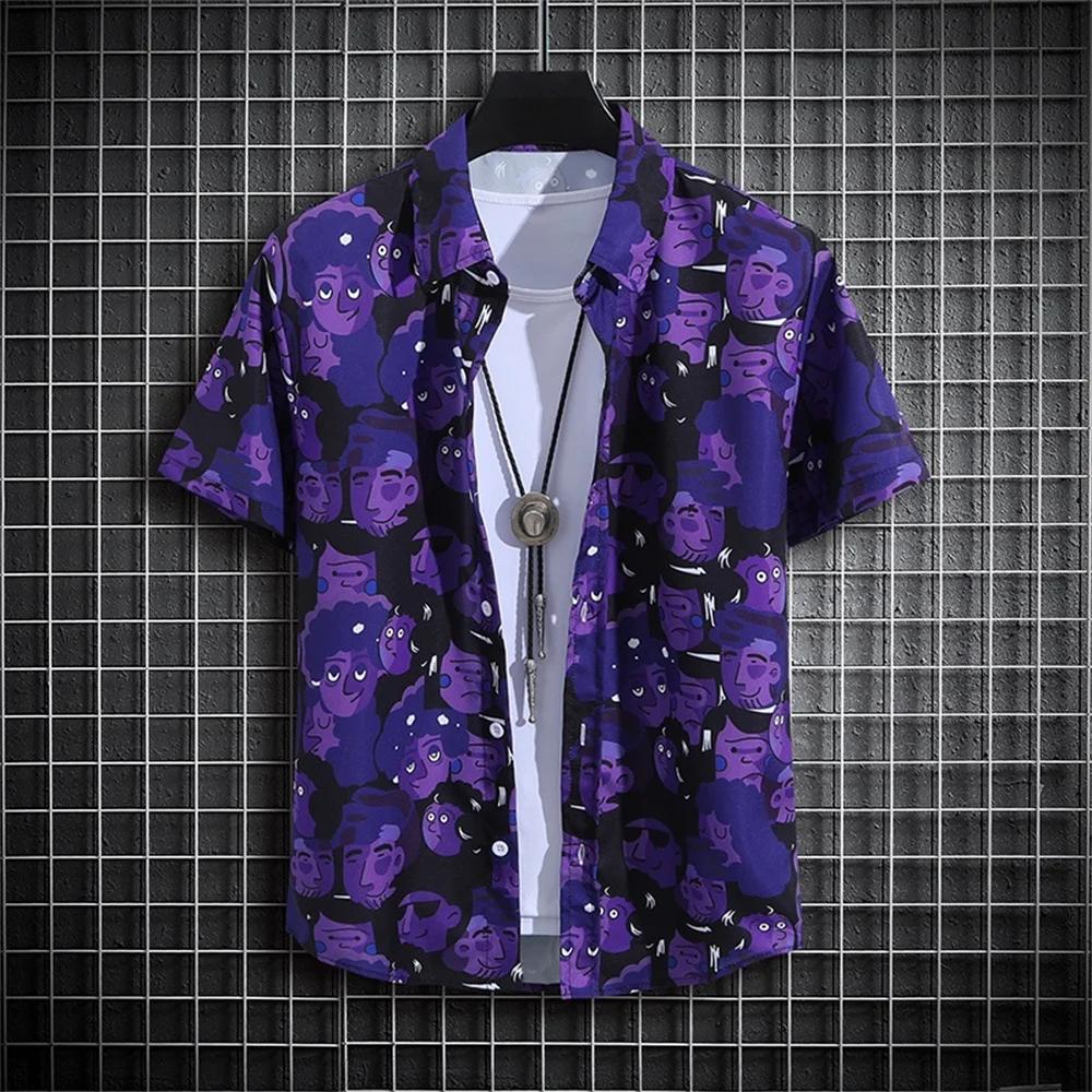 Spring Summer Men Clothes Short Sleeve Stripe Shirt 3D Digital Print Casual Tops