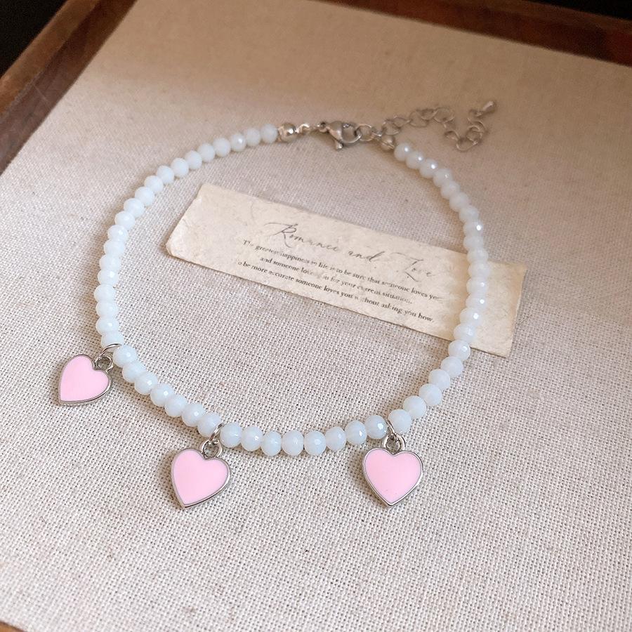 Round Beaded Heart Adjustable Anklet Minimalist Luxury Foot Jewelry for Women