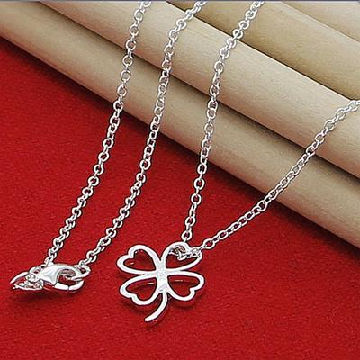 Fashion Silver 925 Necklace Lucky Four-Leaf Clover Pendant Necklace Women Female Valentine 'S Day Jewelry Gifts