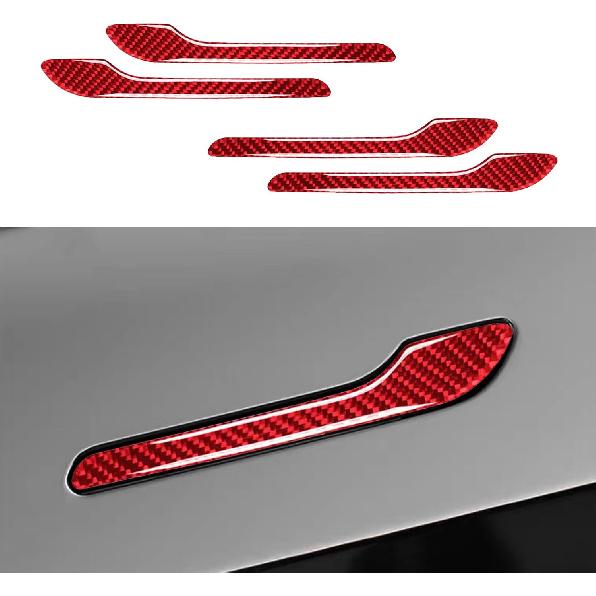 YHCDSEA Model 3 Y Carbon Fiber Door Handle Decorative Protection Cover 4 Pcs/Set Compatible Tesla Model 3 Y Accessories (Red Carbon Fiber)