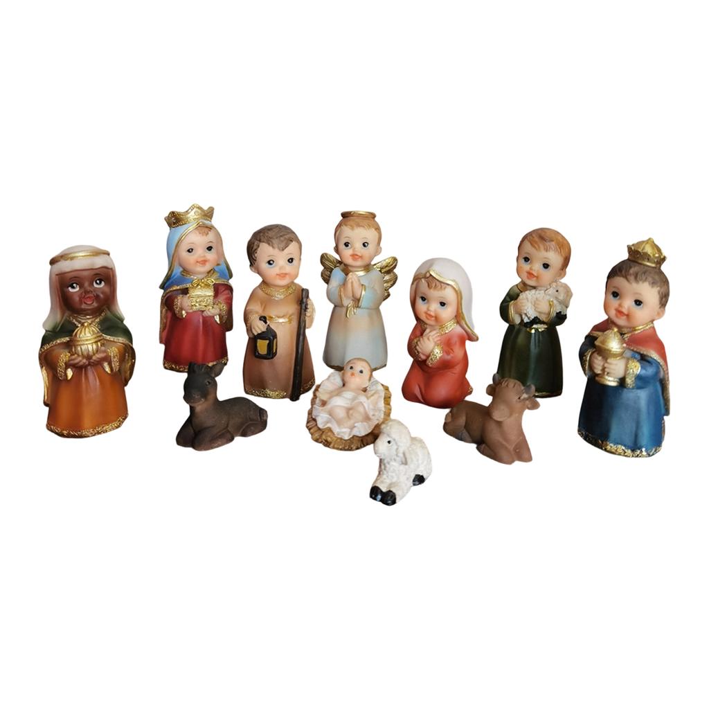 11pcs Nativity Scene Manger Figurines Set Accessories Crafts Resin Catholic Nativity Figurine Statue Figures for Tabletop