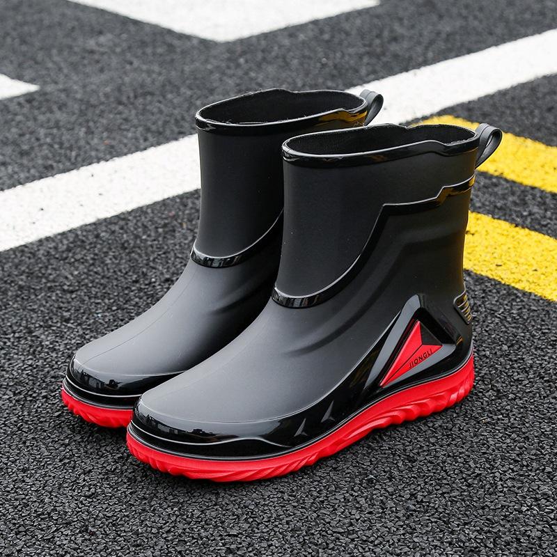 Men's Short Tube Water Boots Waterproof Shoes Anti Slip Thick Soled Rain Boots Outdoor Work Rain Boots