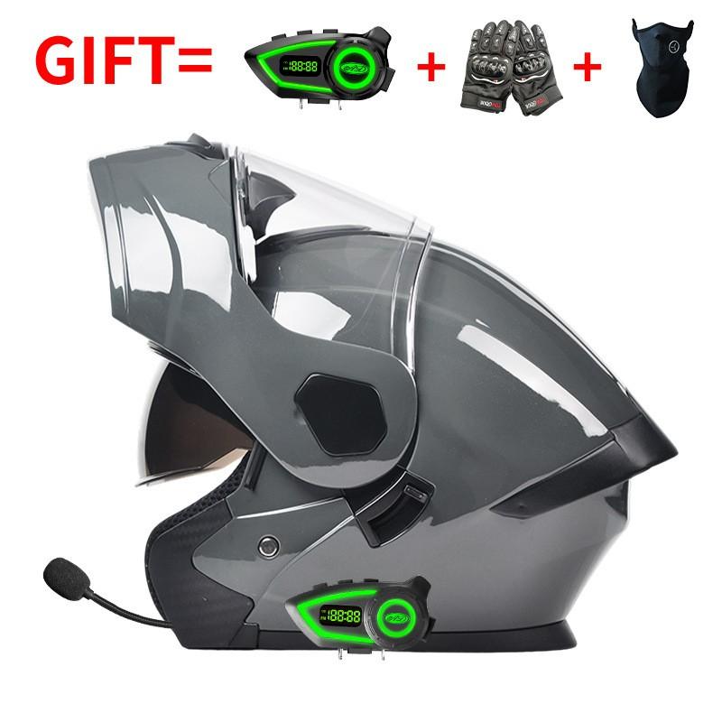 Bluetooth-Enabled Full Face Motorcycle Helmet With Dual Visors DOT 3C Certified All-Season Flip-Up Design Men Women