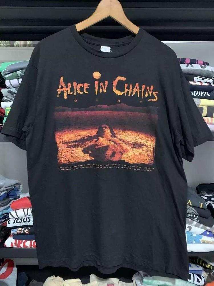 

Vintage 90#039s Alice in Chains Dirt Band Black Short Sleeve Unisex Tshirt Reprint Unisex T-Shirt XXL