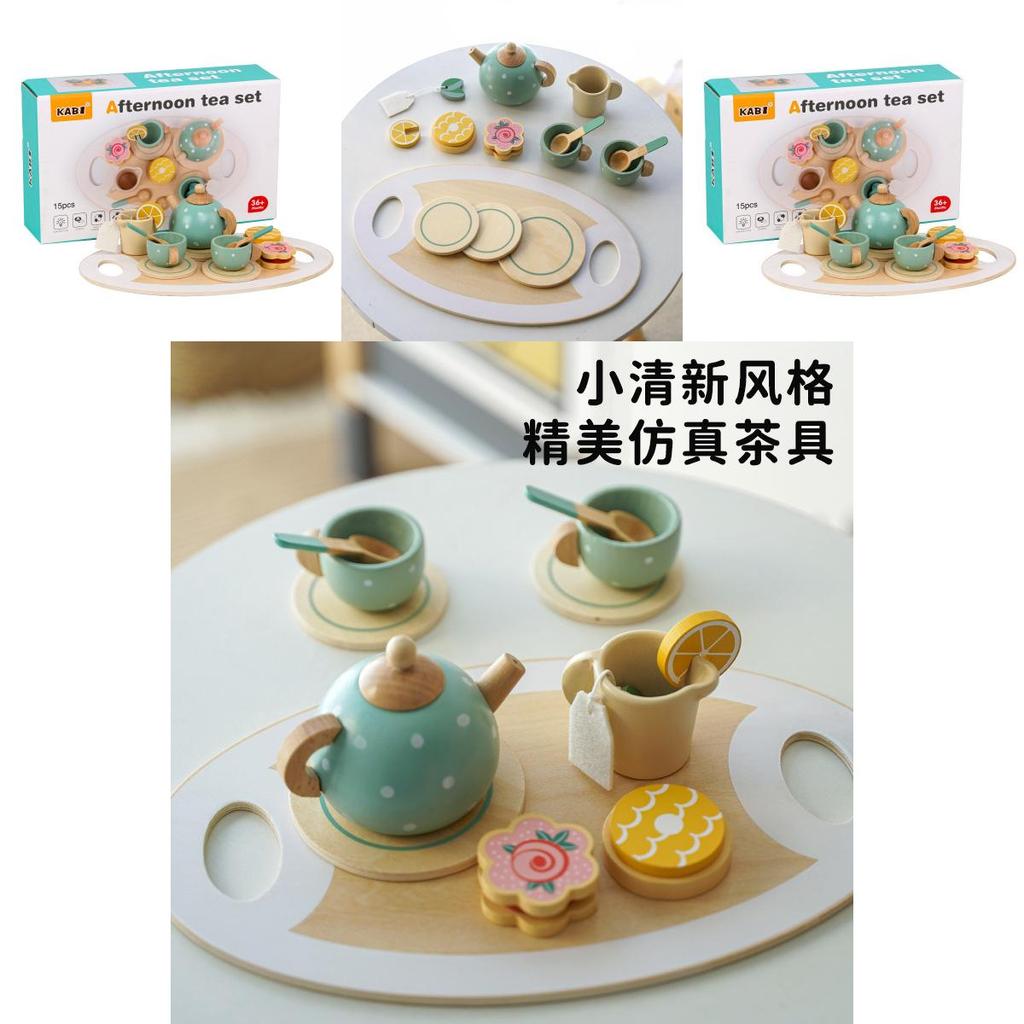 Children Pretend Play Tea Set With Wooden Pots And Cakes For Imaginative Kitchen Play