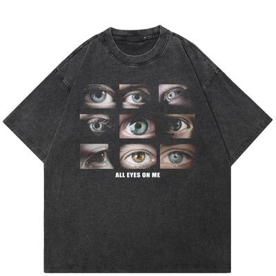 Streetwear Augen Grafik Gewaschenes Schwarzes T-Shirt Baumwolle Unisex Oberteile T-Shirts Sommer Kurzarm T-Shirt