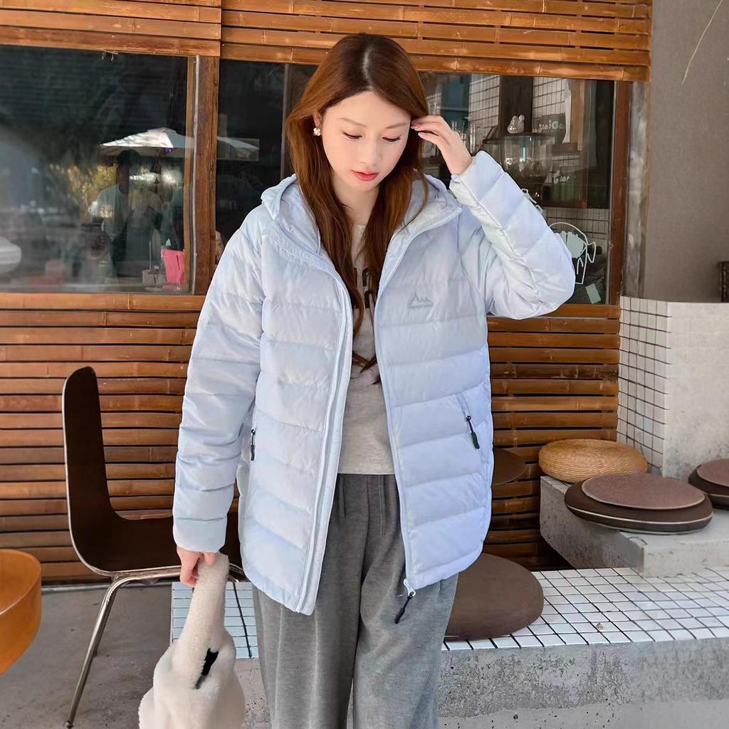 Rib down jacket women's autumn and winter new popular hooded light and thin short trendy fashion loose coat