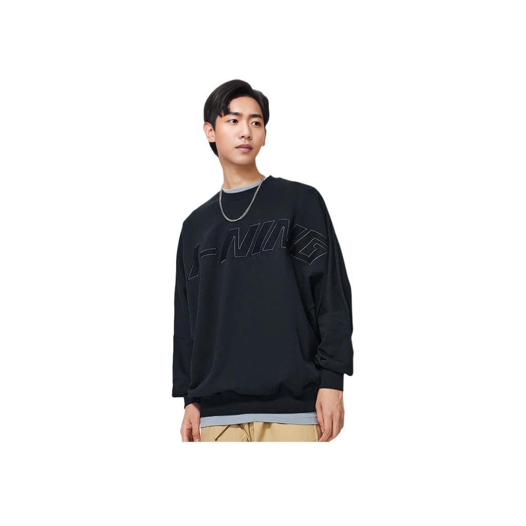 Li-Ning Embroidered Letter Pullover Long Sleeve Sweatshirt Unisex Tops Black AWDS927-3