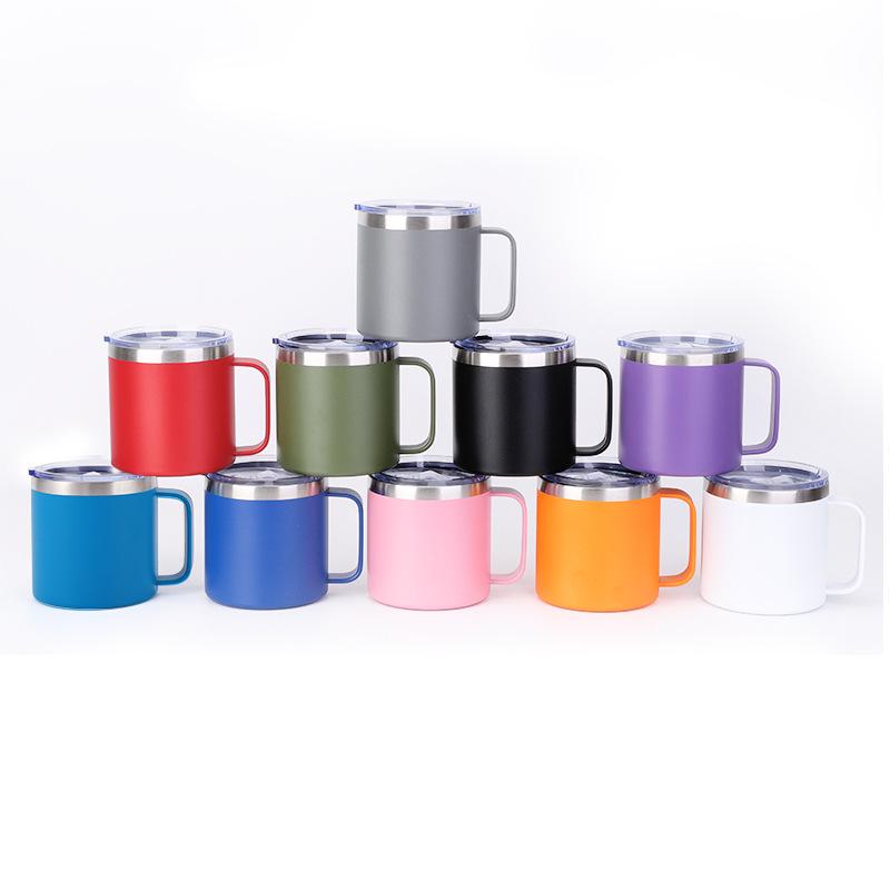 12oz/14oz Stainless Steel Vacuum Flask Mug with Lid & Handle