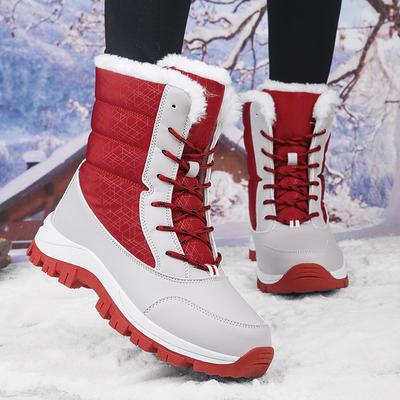 Winter Outdoor Samt Verdickt Warme Schneestiefel Große Größe 42 Wasserdichte Baumwollschuhe Schwarz Kältefeste Stiefel Damen Charge