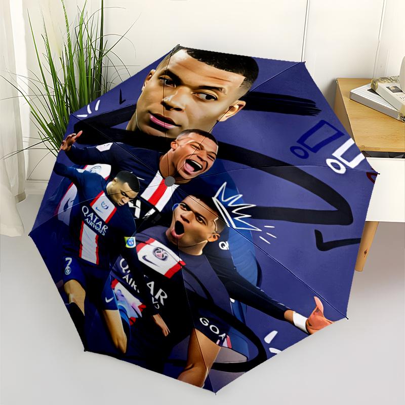 Kylian Mbappé Print Automatic Umbrella, 8 Rib Iron Frame, Plastic Handle, Suitable for Outdoor Travel &Daily , Ideal Gift