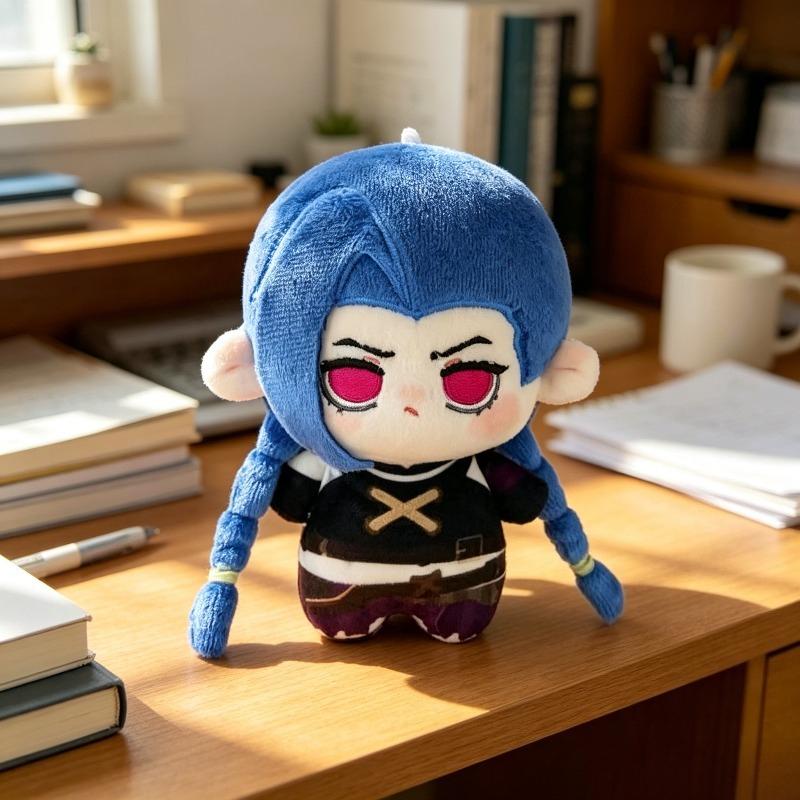 League of Legends 10cm Jinx Mini Plush Keychain Chibi Girl Blue Braids Pink Eyes Outfit Soft Stuffed Pendant Gift for LOL Game Anime Fans Collectors