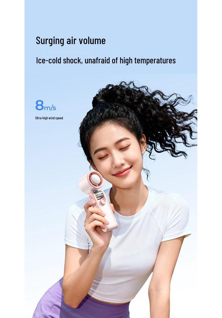 2026 High-Speed Handheld Fan with Digital Display, 199 Gears, Ice Pack Cooling, Turbine, Three-Fold Design & Lanyard.