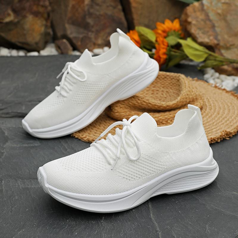 Fashion Women's Breathable Knit Sneakers Lightweight Casual White Running Shoes Woman Outdoor Comfortable Slip On Walking Shoes Big Size