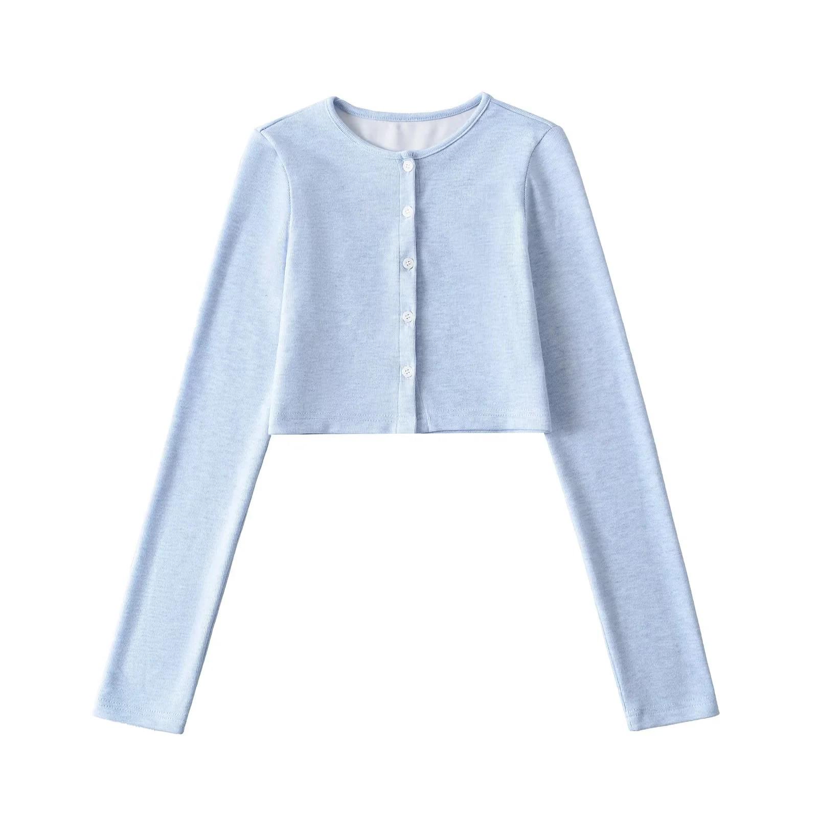 

Острый кардиган-топ приталенного кроя: Завышенная талия, круглый вырез, однобортный, облегающий укороченный топ с длинным рукавом для весны/лета Large