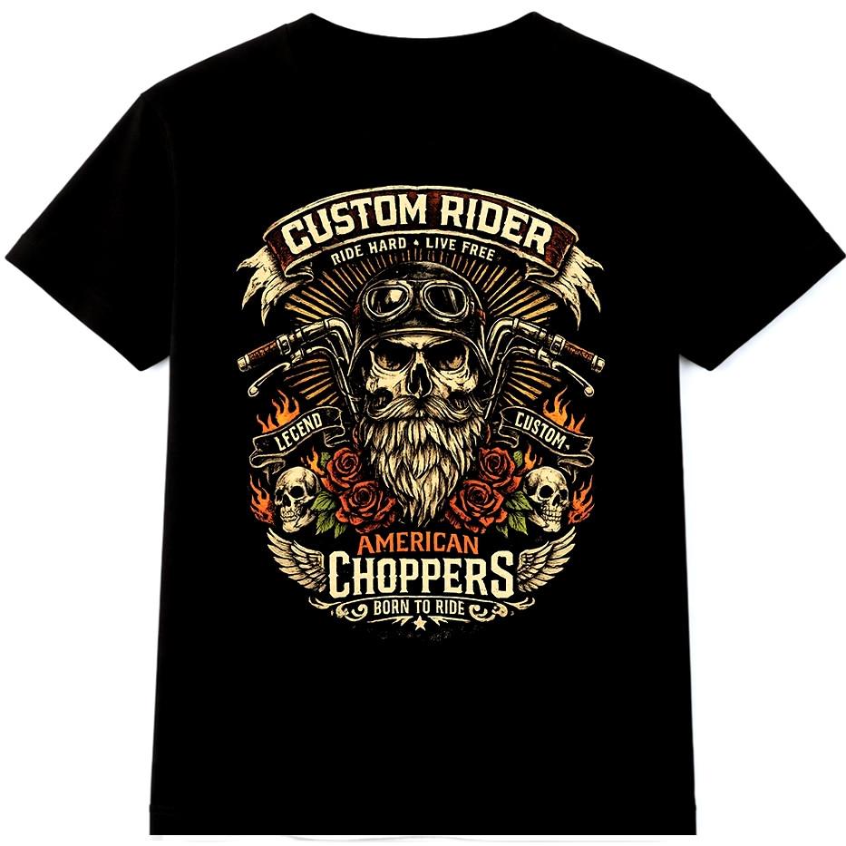Biker Skull T Shirt Born to Ride Custom Outlaw Chopper Motorcycle Vintage Tee S разноцветный