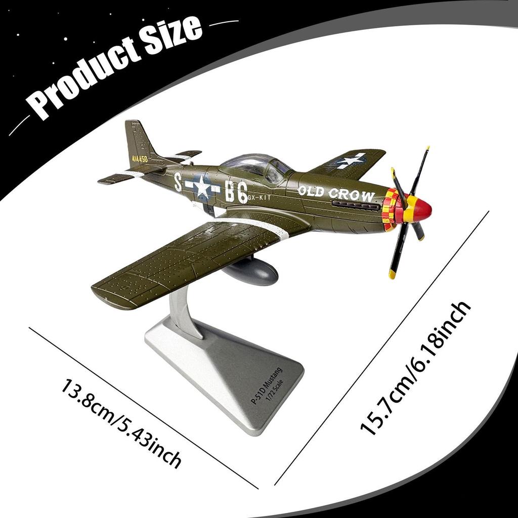 1/72 P51D Fighter Model Attack Aircraft Toy Simulation with Display Stand Airplane for Cafes