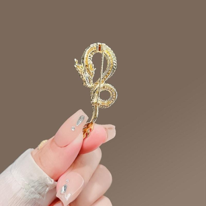 Chinese Zodiacs Shape Brooch Sparkling Dragons Zircon Lapel Pins for Women Animal Themed Breastpins Stylish Accessory