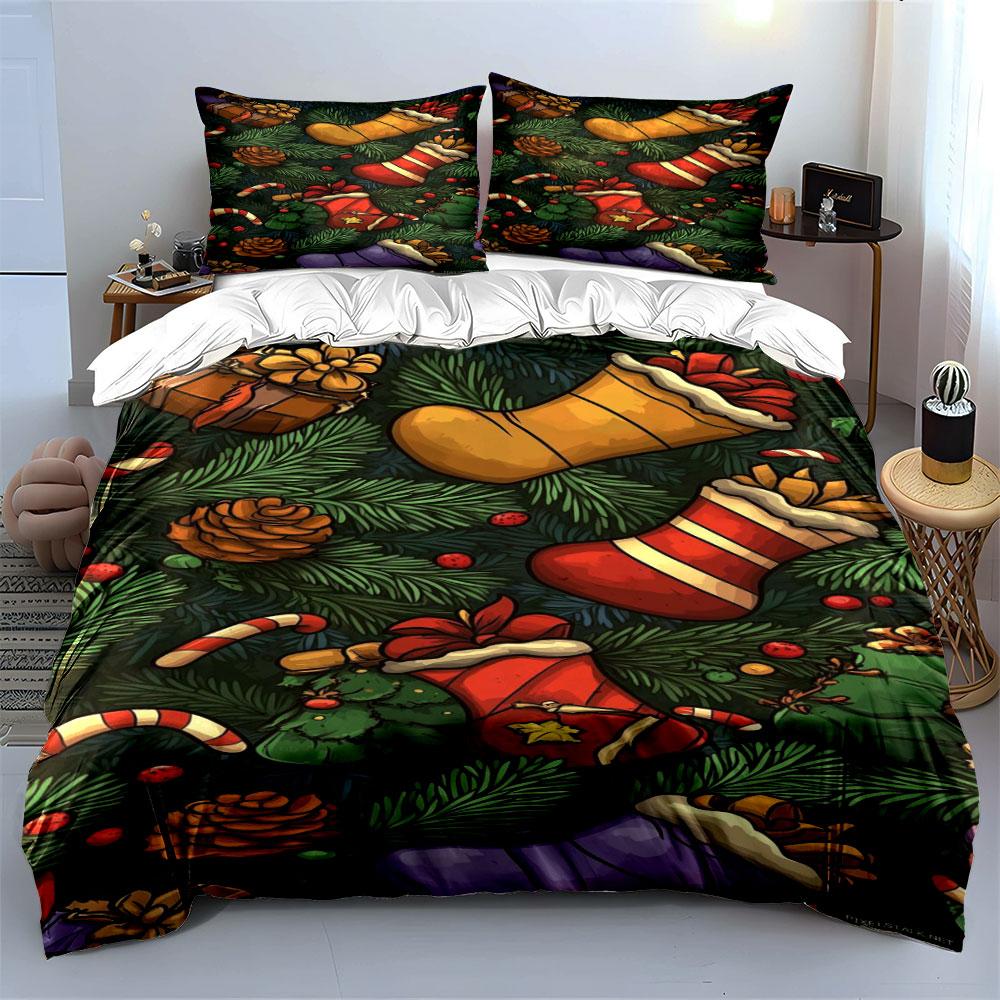 Stockings, Pinecones, Candy Canes. Bedding Sets Duvet Cover Sets Duvet Covers Pillowcases(1*Duvet Cover 2*Pillowcases Without Duvet Insert)
