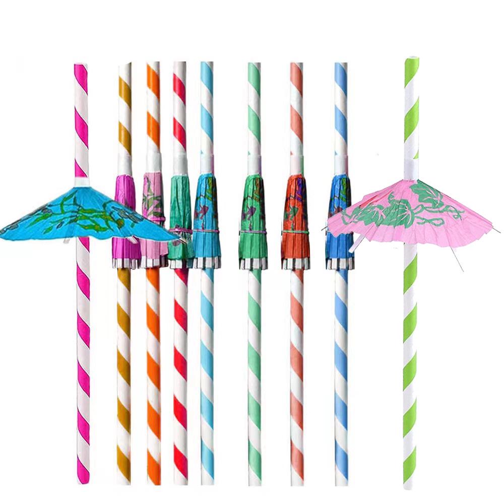 50 Pcs Hawaiian Paper Umbrella Straws for Party Decorations
