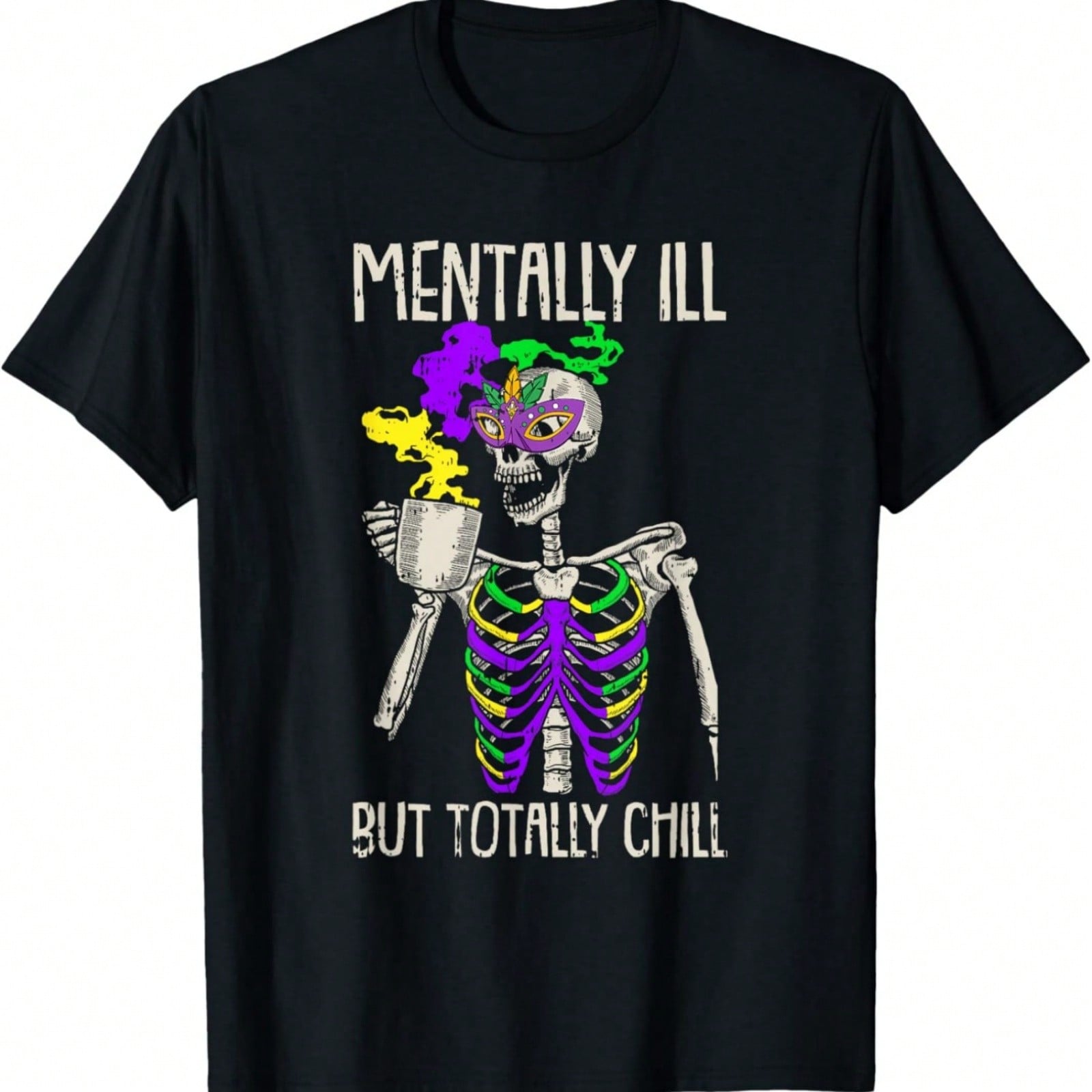 tally Ill But Totally Chill Leopard Messy Bun Skeleton T-Shirt S разноцветный