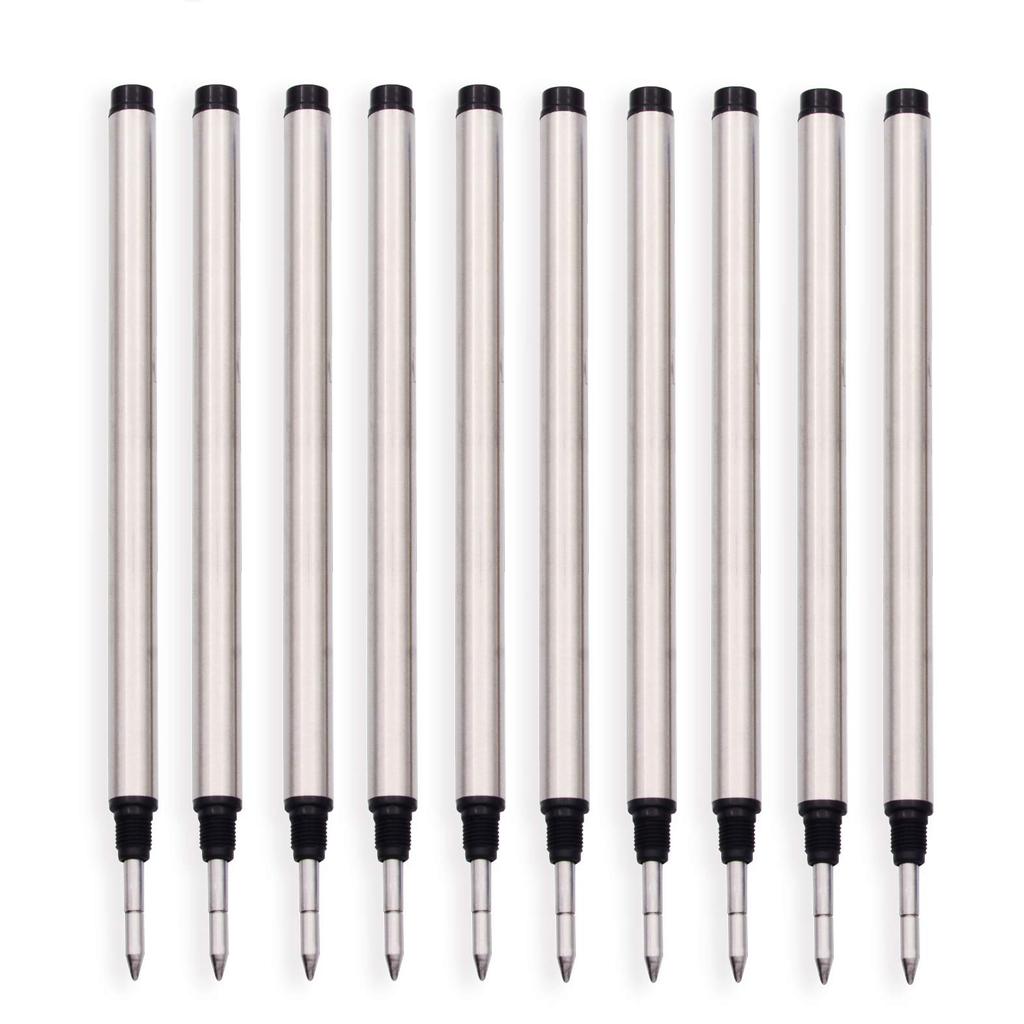 Rollerball Compatible Pack of 113mm X 6mm Refills, Water-Based Ink, Black, Medium, – 10,