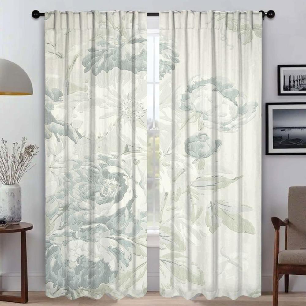Květiny Domácí interiérové ​​záclony 2 kusy Elegantní pokojové záclony pro přepážku kamery Tyl do ložnice Zatemňovací záclony