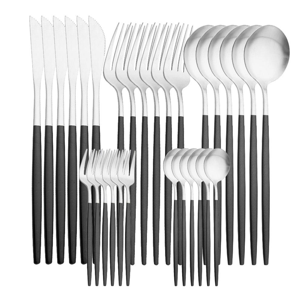 30 buc. Vesălă neagră mată Cuțit din oțel inoxidabil Furculiță pentru fructe Linguriță Veselă Set de tacâmuri Set de tacâmuri de bucătărie Serviciu pentru 6