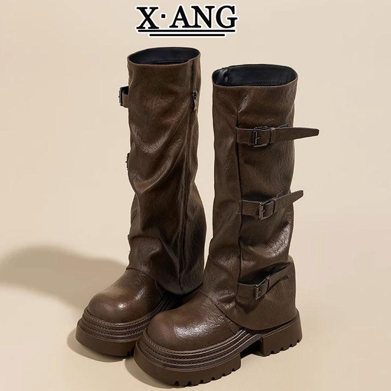 But knee leather high boots children pile boots pants tube boots thick sole heightening small knight boots thick heel boots