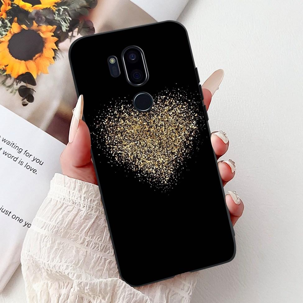 Para LG G7 ThinQ Funda Silicona Negra Gato Lindo Flores de Moda Trasera Pintada Genial Para LG G7ThinQ Funda de Teléfono LMG710EM
