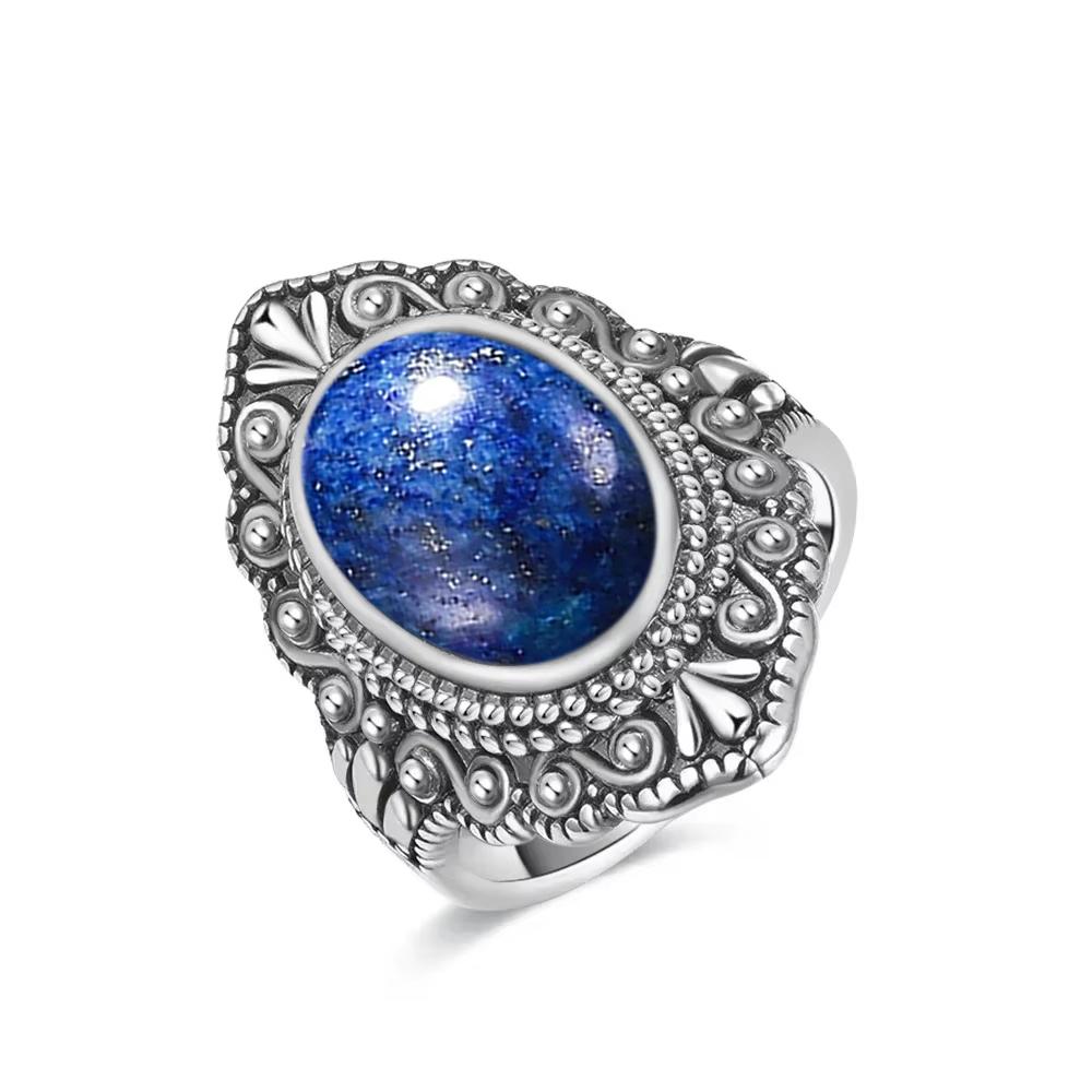 Vintage Silberring Oval Natürlicher Labradorit Ringe Fingerring Retro Schwarzer Onyx Feiner Schmuck Party Für Frauen Männer