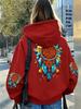 Turquoise Golden Dreamcatcher Rose Feathers Print Women'S Y2K Hoodies Loose Hoodie Casual Pocket Hoody Fleece Autumn Sportswear