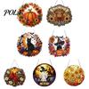 Creative Stress Relief Crafts Black Cat Moon Rhinestone Painting Kit, Halloween Faceted Faux Crystal Hanging Decor, Shining Pendant Art DIY