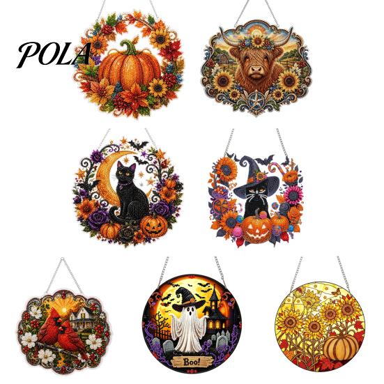 Creative Stress Relief Crafts Black Cat Moon Rhinestone Painting Kit, Halloween Faceted Faux Crystal Hanging Decor, Shining Pendant Art DIY