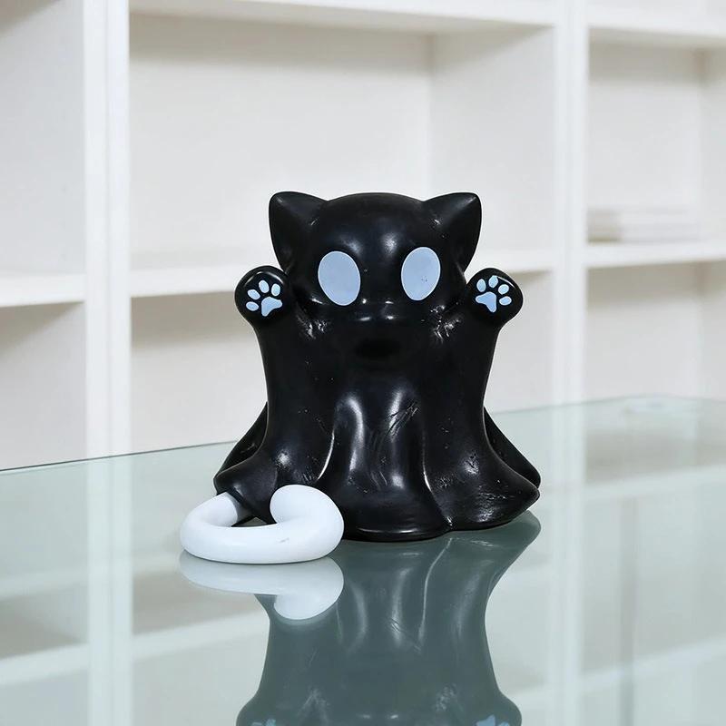 Roztomilá mini figurka kočičího ducha Strašidelná pryskyřičná soška ducha Roztomilé duchovní ozdoby Ideální pro vnitřní dekorace a verandu Dekorace na Halloween Stolní