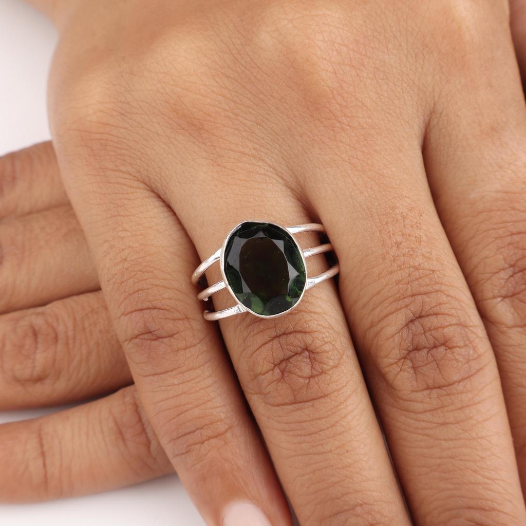 Green Tourmaline Gemstone Silver Elegant Ring, 925 Sterling Silver Women Jewelry For Birthday Gift, October Birth-Stone Gift, Engagement Ring RR-37-10