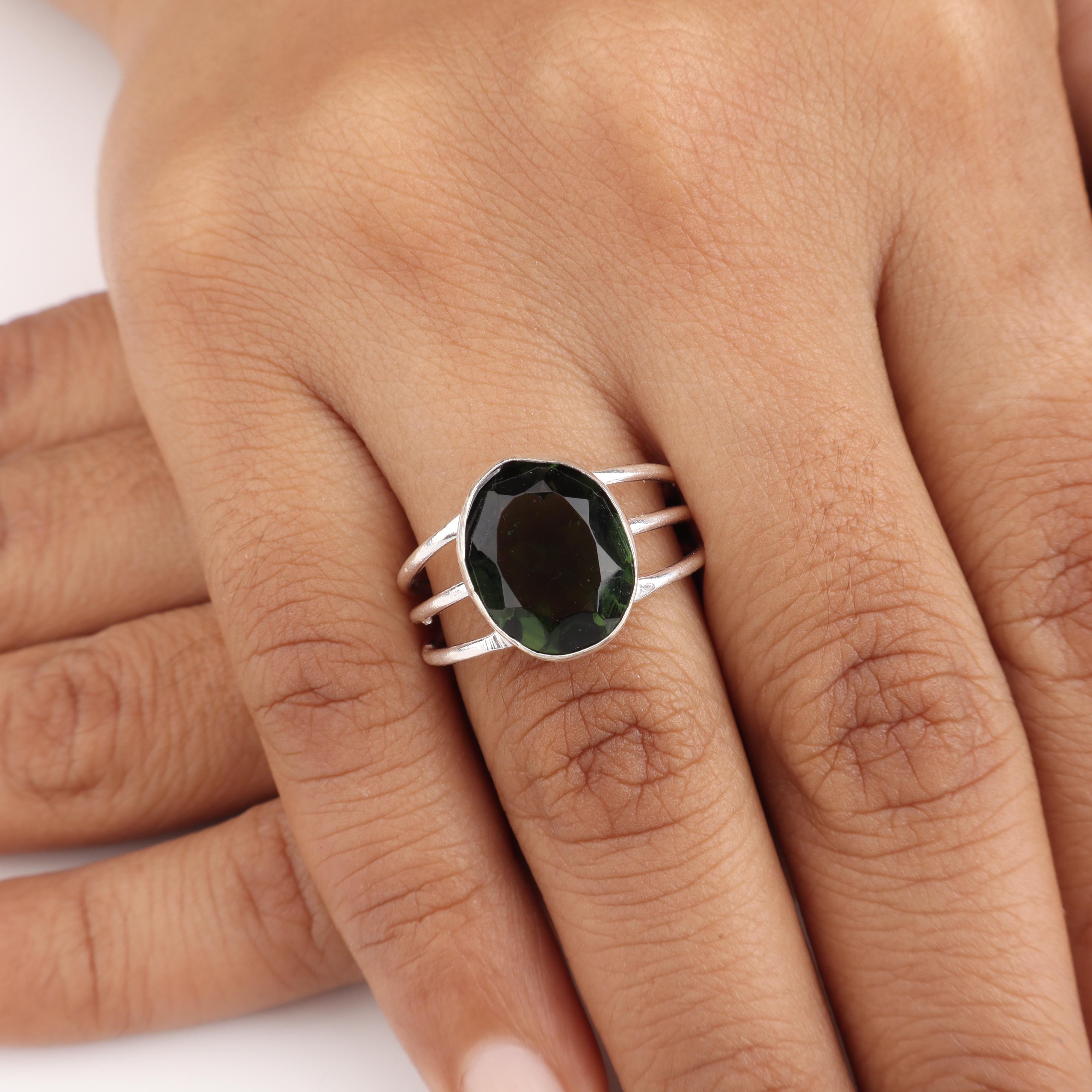 

Green Tourmaline Gemstone Silver Elegant Ring, 925 Sterling Silver Women Jewelry For Birthday Gift, October Birth-Stone Gift, Engagement Ring RR-73-10 13