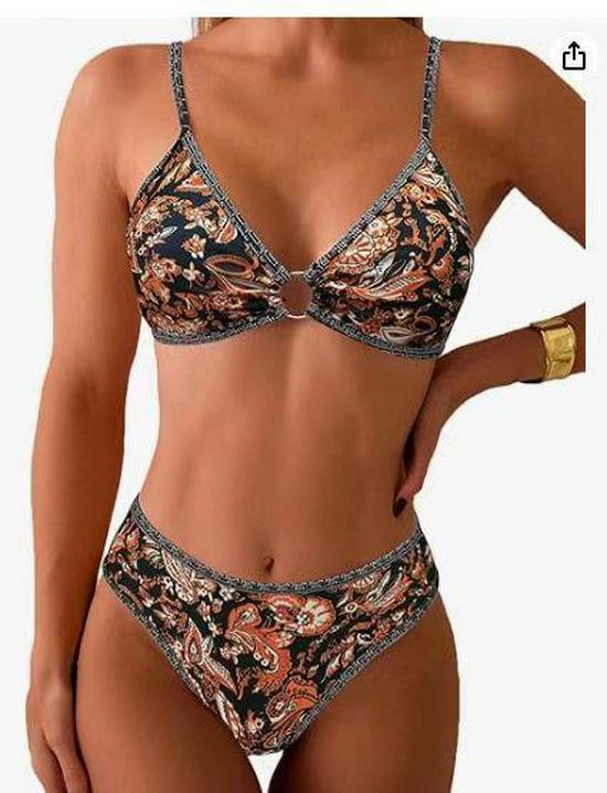 

Игривый Цветочный 2025O Женский Раздельный Купальник Бикини с Треугольниками, Соединенными Кольцами S