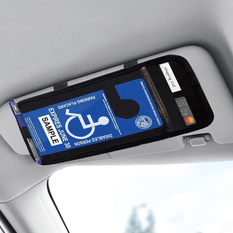 For Car Disabled Warning Plate Organizer Sun Visor Hanging Bag Multifunctional Storage Car Card Organizer Clip