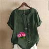 Women's Fashion Flowers Prined Round Neck Short Sleeve T-shirt Casual Cotton Linen Graphic Shirt Leisure Loose Summer Blouse Tops