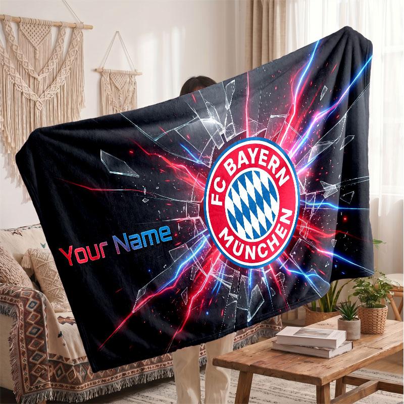 Couverture polaire personnalisée Bayern Munich avec logo de football, texte de nom personnalisé, couverture d'appoint douce et chaude pour la maison