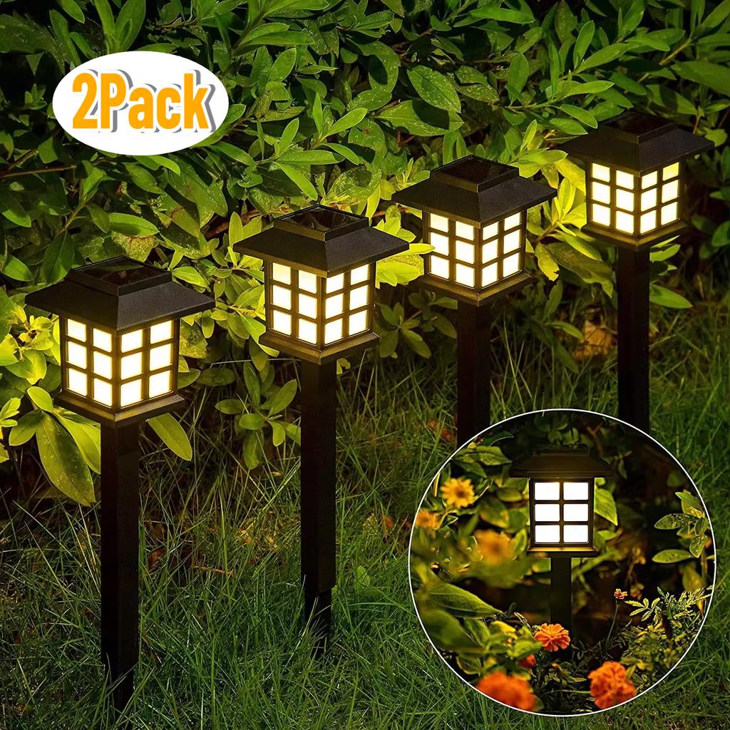 Confezione da 2 Luci Solari a LED per Percorso Esterno Impermeabili Decorazione da Giardino per Vialetto Cortile Patio Paesaggio Lampione