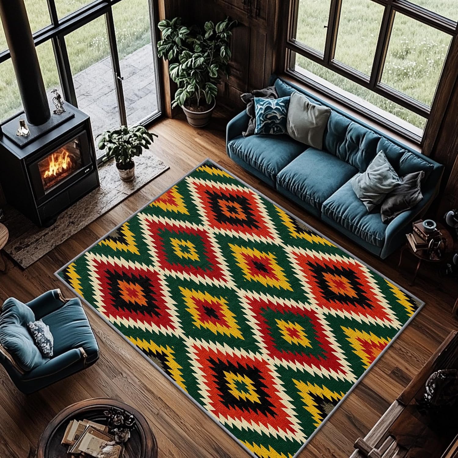 Lingge Bohemian Style Carpet Retro Totem Rural Style Rug Living Room Bedroom Decoration Floor Mat Living Room Entrance Floor Mat 40x60cm