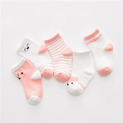 5 párů/sada Novorozenci Chlapci Dívčí Ponožky Pruhované Bavlněné Kreslené Módní Ponožky Pro Dívky Chlapci Batole Podzim Zima 0-3R