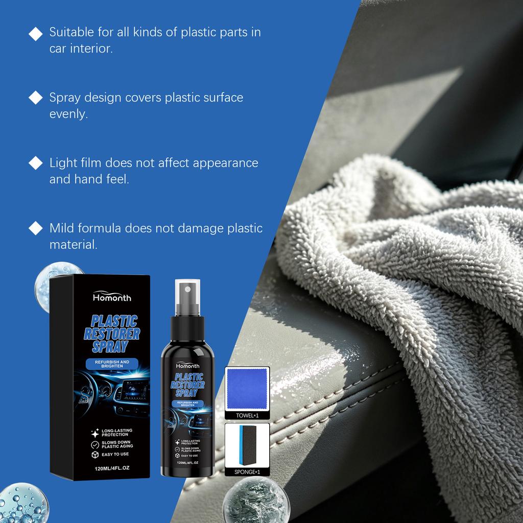 HOMONTH Plastic Restorer Spray Restore Shiny Black Finish for Car Interior Exterior Dashboard Trim Care